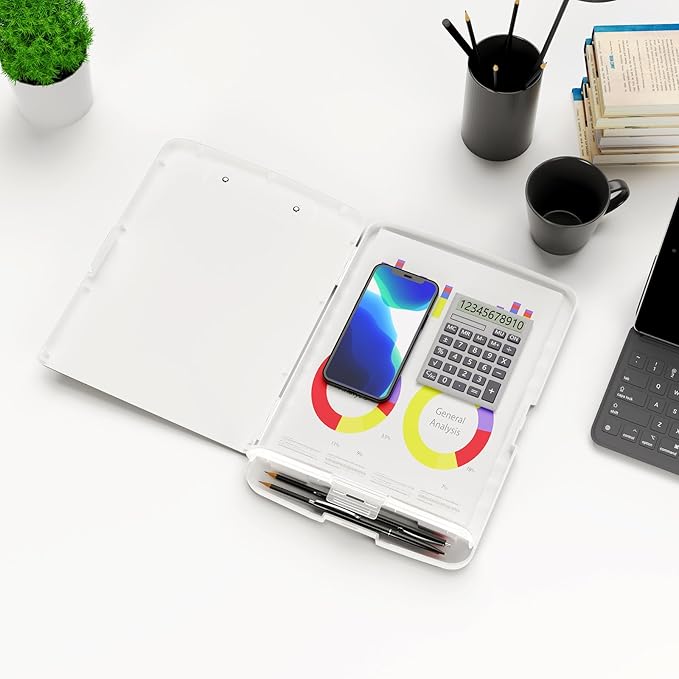 Hongri Clipboard with Storage with Pen Holder, Folder Nursing Clip Board 8.5 x 11 Foilo-Side Opening, High Capacity, Light Weight for Teachers, Classroom. Size 14 x 9.6 x 1.2 in(White)