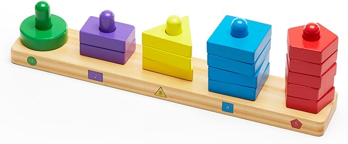 Melissa & Doug Stack and Sort Board - Wooden Educational Toy With 15 Solid Wood Pieces