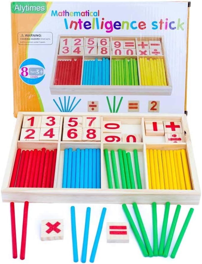 Alytimes Counting Stick Calculation Math Educational Toy, Wooden Number Cards and Counting Rods Box