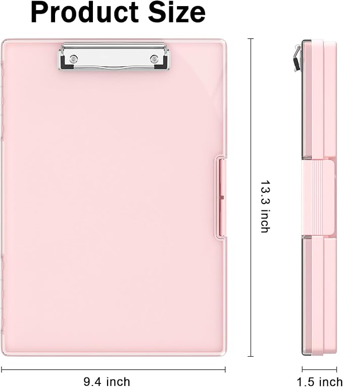 Rimilak Plastic Clipboard with Storage, Side Opening with 2 Compartment, Size 13.3 x 9.4 x 1.5 Heavy Duty High Capacity Nursing Box for Work School & Office Supplies, Pink