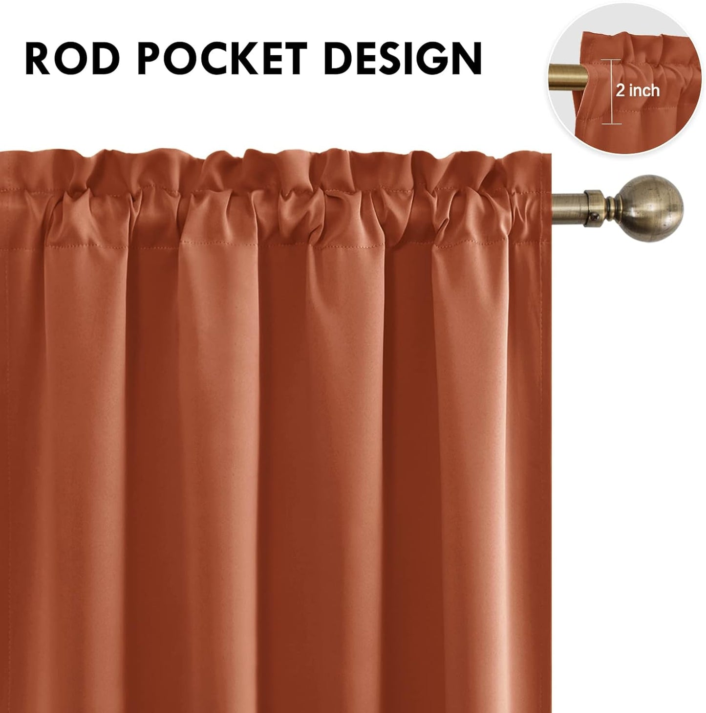 DWCN Blackout Curtains Thermal Insulated, Energy Saving & Noise Reducing Bedroom and Living Room Curtains, Burnt Ochre, W 52x L 63 Inch, Set of 2 Rod Pocket Curtain Panels