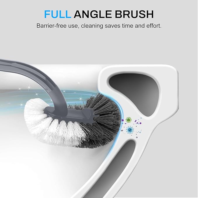 SetSail Toilet Brush and Holder Set, Compact Size Curved Toilet Bowl Brush for Bathroom Deep Cleaning with Stainless Steel Handle Toilet Cleaner Brush, Grey-2p