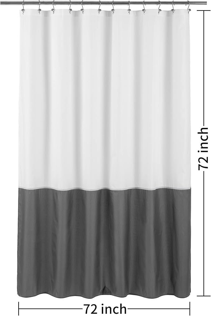 ALYVIA SPRING Waterproof Fabric Shower Curtain Liner - Soft & Light-Weight Cloth Shower Liner, 3 Bottom Magnets, Hotel Quality & Machine Washable - Standard Size 72x72, White and Dark Gray
