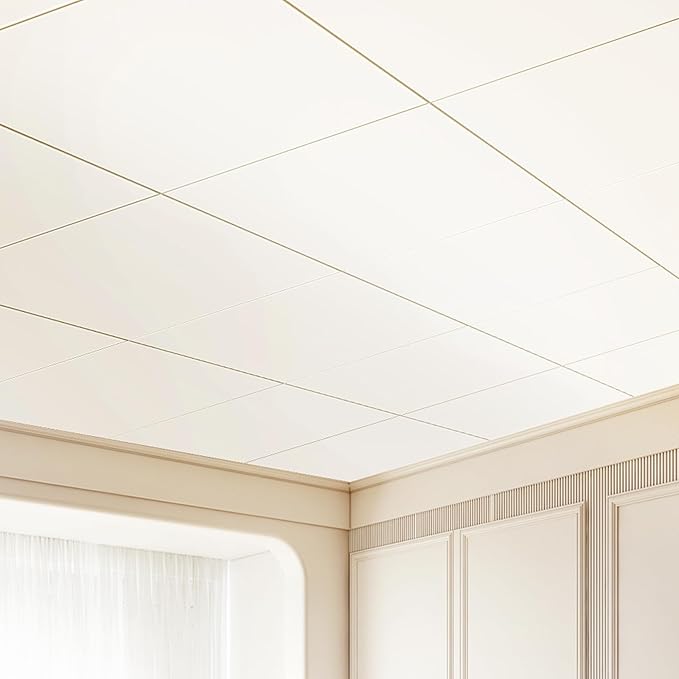 VEVOR 12-Pack 24 x 24 in Drop Ceiling Tiles - Premium PVC Foam Sheet, Fire-Rated & Flexible, Easy Installation, Home/Office Decoration, Smooth White