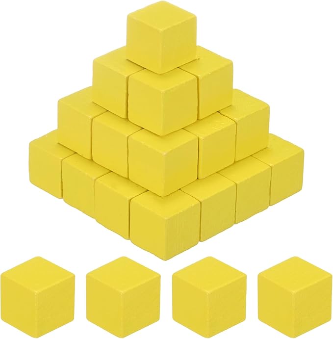 50-Pack DIY Wooden Cube, 0.6 Inch(1.5 Cm) Colored Natural Wood Blocks for Crafts Making Puzzle Games/Wedding/Home Decor/Dice/Building, Square Blank Block [Yellow]