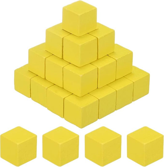 50-Pack DIY Wooden Cube, 0.6 Inch(1.5 Cm) Colored Natural Wood Blocks for Crafts Making Puzzle Games/Wedding/Home Decor/Dice/Building, Square Blank Block [Yellow]