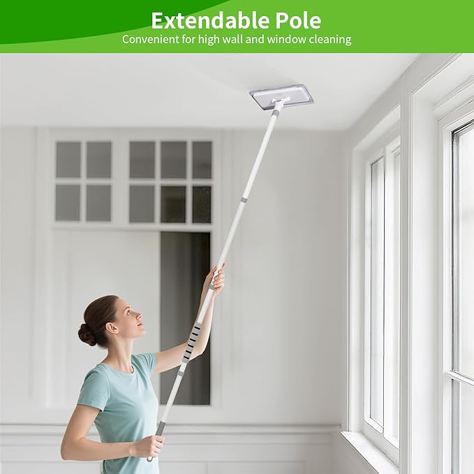 Baseboard Cleaner Tool with Handle, 3 in 1 Wall Cleaner Mop with Long Handle, 360° Rotatable Wall Mop with 4 Replacement Microfiber Chenille Pads for Wall Floor Baseboards Cleaning