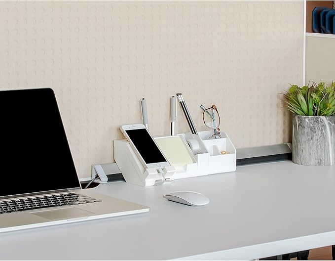 Bostitch Office Konnect 5-Piece Desktop Organizer Kit, Includes Cable Management Rail, Charging Phone Dock, Tape Dispenser, Sticky Notes, Storage Bin, White (KT-CKIT1-WHITE)