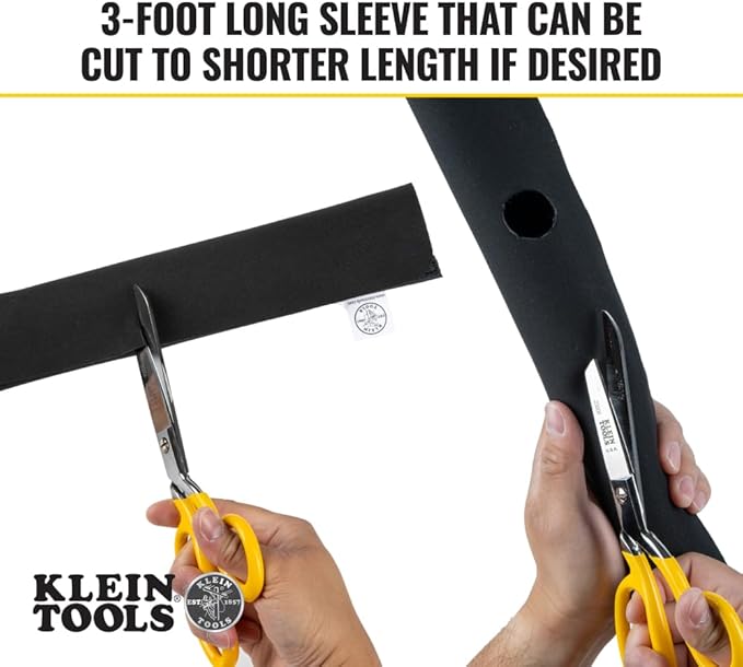 Klein Tools 450-330 Cable Management Sleeve, Cord Management for Home, Office or Job, 1-3/4-Inch Max Diameter, 3-Foot Length, Black, 2-Pack