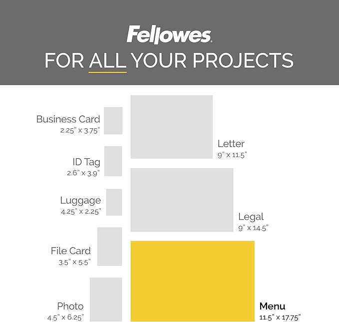 Fellowes Laminating Pouches, Thermal, Menu Size, 17.5 x 11.5 Inches, 3 Mil, 25 Pack (52011)