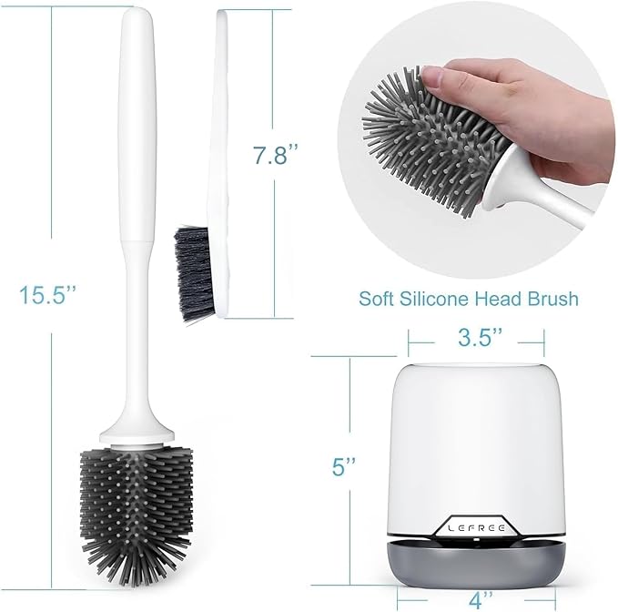 Lefree Silicone Toilet Brush and Holder, Bathroom Cleaner Brush Set, Non-Slip Handle Toilet Bowl Brush with TPR Soft Bristle, Wall Mounted/Floor Standing