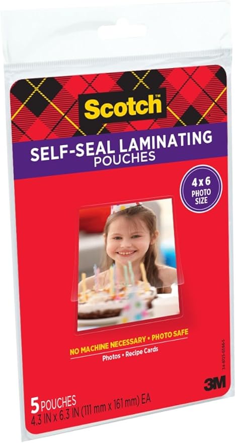 Scotch Self-Sealing Laminating Pouches, Photo Size (4-3/8" x 6-3/8"), Glossy, 10-Pack (2 Packs of 5)