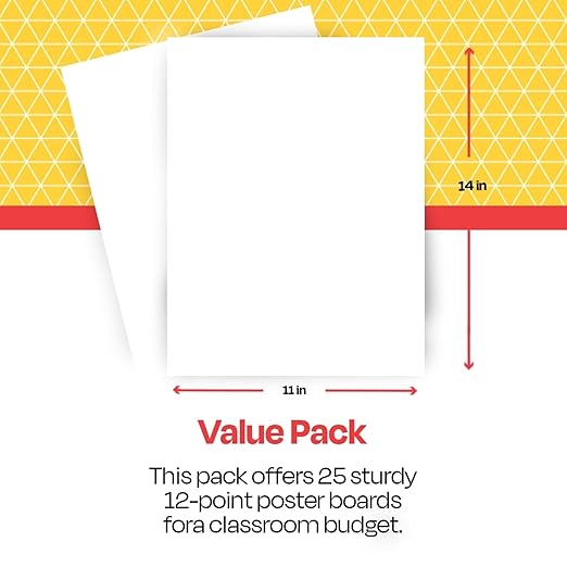 School Smart Poster Board Paper,White,12 pt Thick,for Posters,Signs,Crafts,Displays,Classroom Projects,11 x 14 Inches,25 Count (Pack of 12)