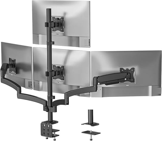 WALI Quad Monitor Mount for 13-27 inch Screens, Extra Tall 4 Monitors Desk Mount, up to 19.8lbs, 32.2 inch Height Max, Fully Adjustable Gas Spring 4 Monitor Stand, VESA 75/100mm (GSDM004S), Black