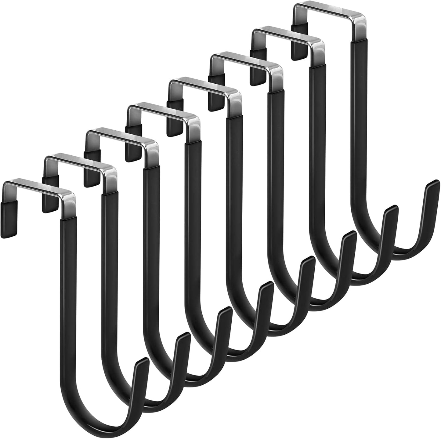 FYY Over the Door Hooks, 8 Pack Door Hangers Hooks with Rubber Prevent Scratches Heavy Duty Organizer Hooks for Living Room, Bathroom, Bedroom, Kitchen Hanging Clothes, Towels, Hats, Coats, Bags Black