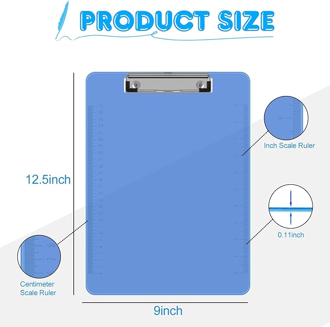 Clipboards, HERKKA 15 Pack Upgrade Plastic Clipboards Low Profile Clip Standard A4 Letter Size, Assorted Transparent Color, for Classroom and Office Use