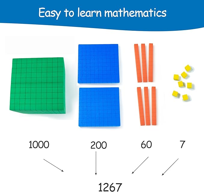 Foam Base Ten Set for Math 131 PCS Place Value Blocks,Counting Cubes for Kids Math,Base 10 Math Manipulatives for Early Counting Math Toy in School Home