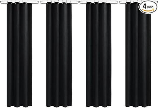 Nasitos Shower Curtain Liners 4 Pack - W36 x H72 - Washable & Water Resistant Fabric Bath Shower Liners for Narrow Stall, Stand Up Shower Stall, RV, Camper (Black, Magnets Included)