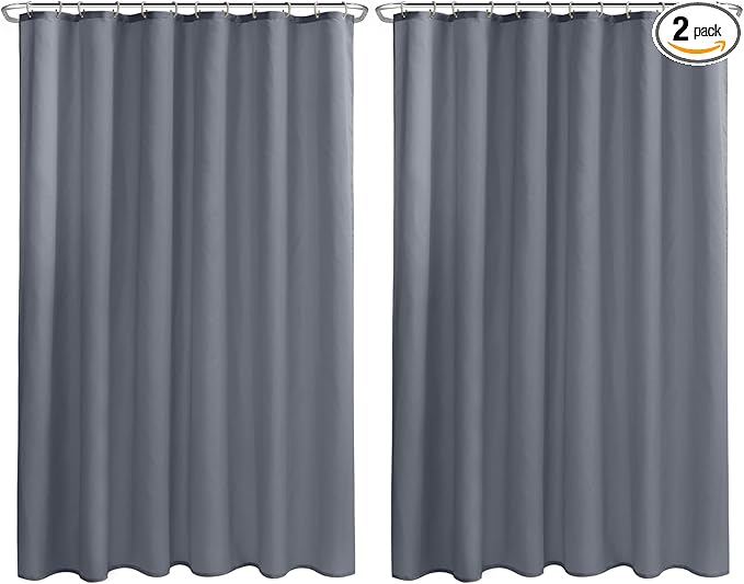 Nasitos Long Fabric Shower Curtain Liners 2 Pack - W72 x H78 - Water Resistant & Lightweight Cloth Shower Curtains for Bath Tub, Soft Hotel Quality, Machine Washable (Grey, Magnets Included)
