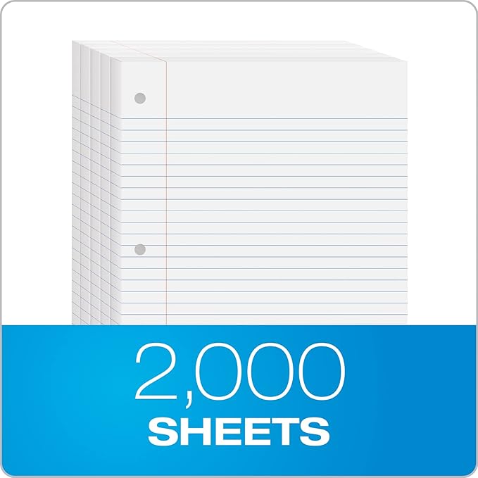 Oxford Loose Leaf Paper, Filler Paper, Notebook Paper, 8" x 10-1/2", Wide Rule, 3-Hole Punched, 2,000 Sheets for 3 Ring Binders, 4 Packs of 500, White (62379)