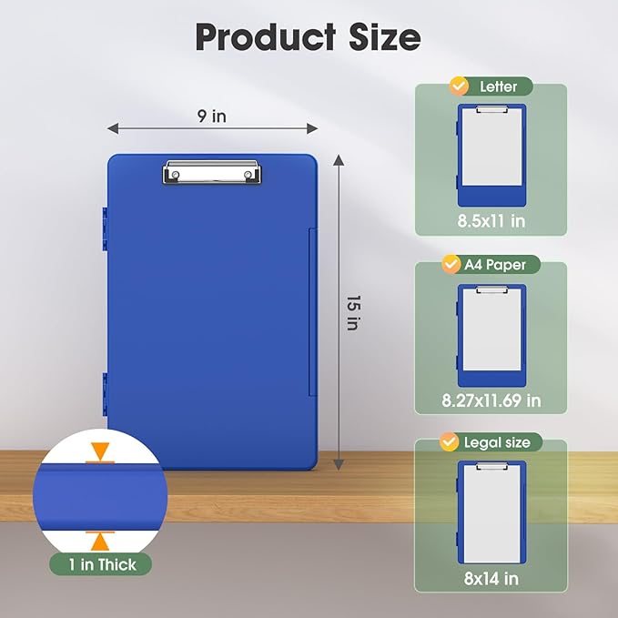 Legal Size Clipboard with Storage, High Capacity 8.5 x 14 Clip Board for Lawers, Folio & Side-Opening, Size 15 x 10 x 1.2 in, Blue