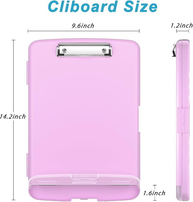 Rimilak Plastic Clipboard with Storage, 8.5 x 11 High Capacity Folio Nursing Case with Pen Holder, Size 14.2 x 9.6 x 1.2″ Folder Side-Opening for Classroom, Teacher, Smooth Writing, Pale Pink