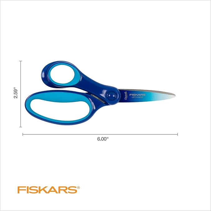 Fiskars 6" Left-Handed Big Kids Scissors for Ages 8-11, Scissors for School or Crafting, Back to School Supplies, Ombre Blue-Turquoise,(Pack of 2)