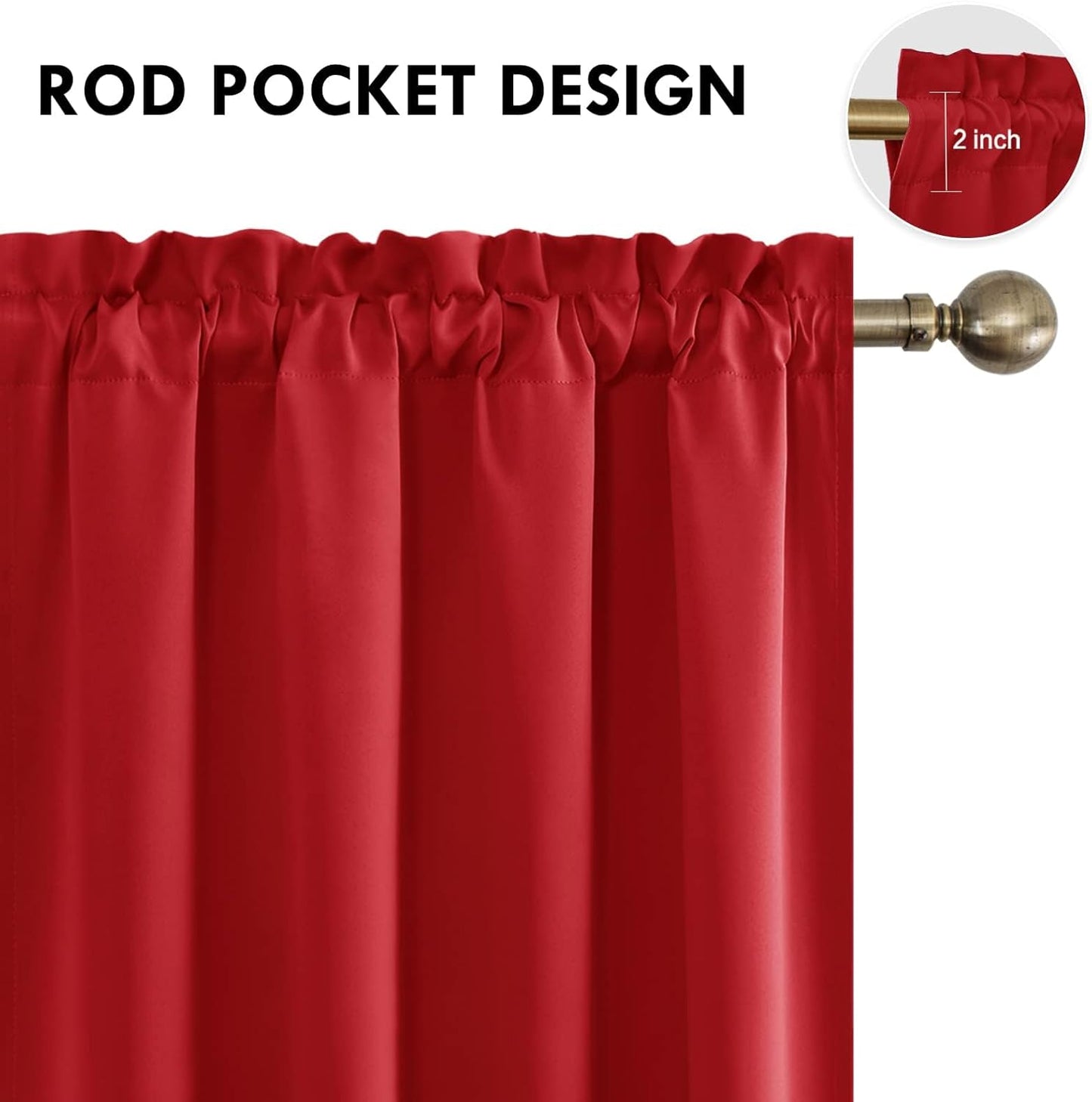 DWCN Blackout Curtains for Living Room Thermal Insulated, Energy Saving & Noise Reducing Bedroom Curtains, Red, W 70x L 84 Inch, Set of 2 Rod Pocket Curtain Panels