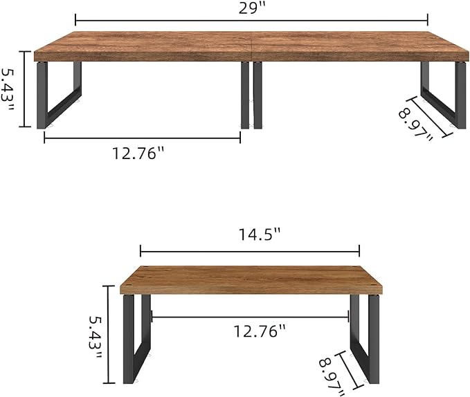 Simple Trending 2 Pack Monitor Stand Riser, Wood Desk Storage Organizer for Office Laptop, Computer, Antique Brown