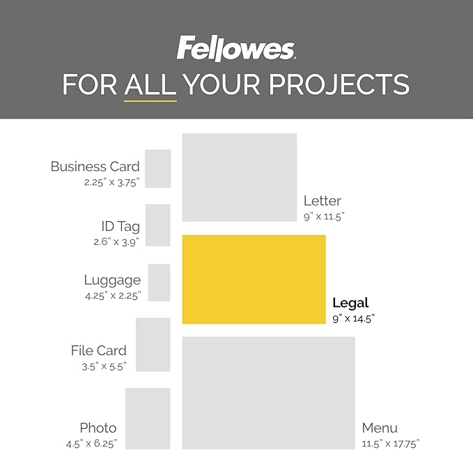 Fellowes, Hot Laminating Pouches, 3 Mil, Legal Size, 100 per Pack (52455)