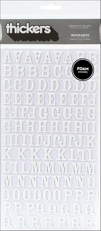 American Crafts Foam Alphabet Stickers-Rockabye-White, 228/Pkg