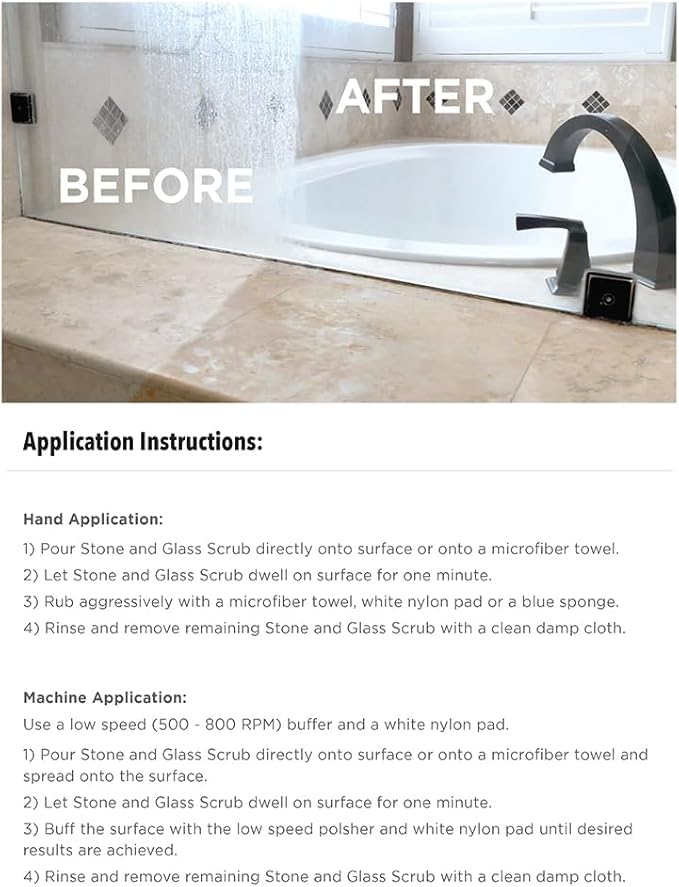 Stone Pro Stone and Glass Scrub - Hard Water Stain Remover - Remove Spots on Glass, Natural Stone, Quartz, & Metal Fixtures (Quart)