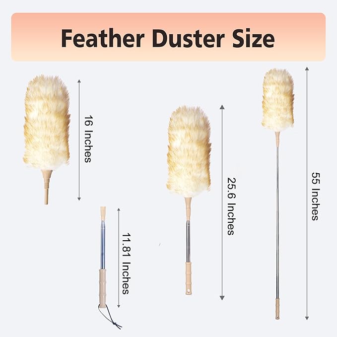 Cedenoo Lambswool Duster Extendable 22–55 Inch Natural Wool Duster with Flexible Head for Ceilings Furniture Blinds Electronics Washable Reusable