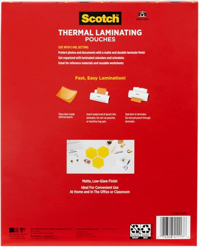 Scotch Matte Thermal Laminating Pouches,Ultra Clear with Matte Finish,Letter Size 8.9 in x 11.4 in,(Pack of 250)