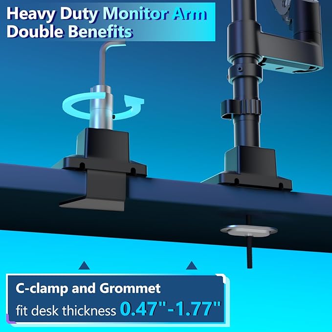 WALI Dual Monitor Mount for Ultrawide Heavy Duty Curved Monitor Stacking, Dual Monitor Arm Fits 13-49 Inch for Ultrawide Screens up to 44lbs, 49 inch Monitor Arm, Black