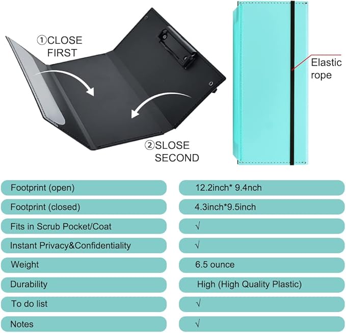 Vuzvuv Nursing Clipboard Foldable, Blue Nurse Pocket Clipboard 3 Layers with Nursing Medical Edition Cheat Sheets, Foldable Nurse Clip Boards Notepad for Students, Nurses, Doctors and Medical Staff