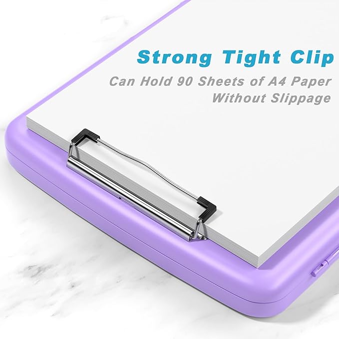 Rimilak Plastic Clipboard with Storage, 8.5 x 11 High Capacity Folio Nursing Case with Pen Holder, Size 14.2 x 9.6 x 1.2″ Folder Side-Opening for Classroom, Teacher, Student, Smooth Writing, Purple