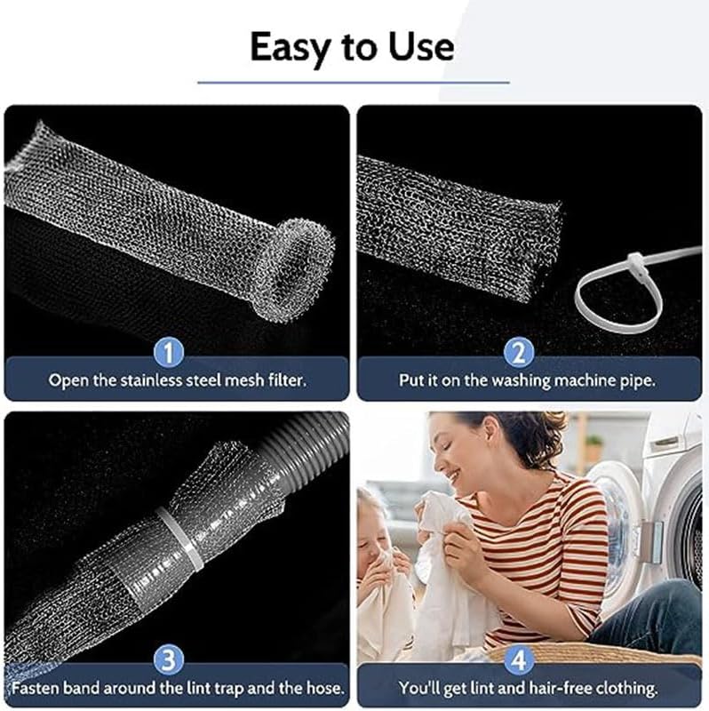 Stainless Steel Lint Traps for Washing Machine Drain Hose – Mesh Filter with Cable Ties for Laundry Sink and Drain Protection(24)