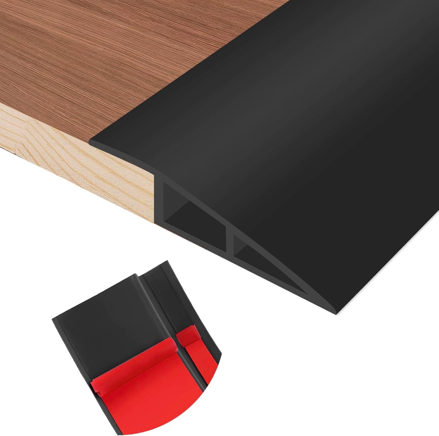 Floor Transition Strip Self Adhesive Vinyl Door Threshold for Doorways Carpet Edging Trim Overlap Edge Reducer for Laminate Floor, Carpet, Tile (Black, 2/5" to 3/5", 3.3Ft)