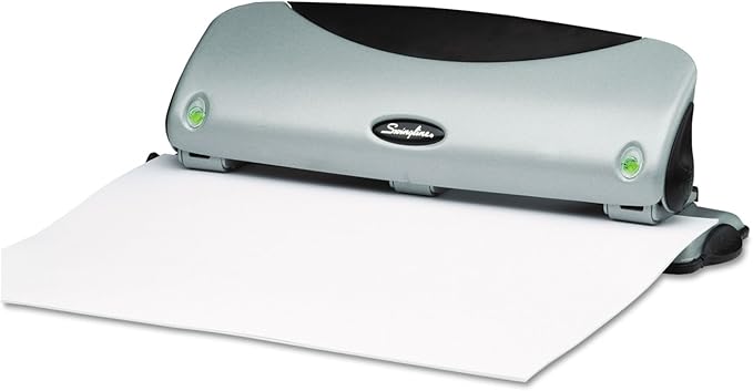 Swingline 3 Hole Punch, Desktop Hole Puncher, EasyView, 12 Sheet Punch Capacity, Silver/Black (74063)