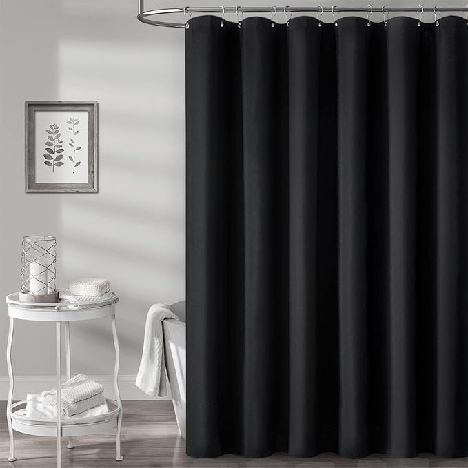 BTTN Extra Wide Shower Curtain - 108x72 Inch Linen Textured Waterproof Fabric Shower Curtain Set with 18 Plastic Hooks, Large Modern Neutral Decorative Shower Curtains for Bathroom and Bathtub - Black
