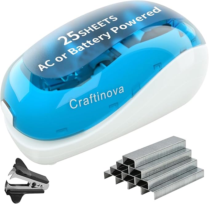 Electric Stapler,Including 2000 Staples and 1 Staple Remover, Suitable for Palm Size and high Comfort，25 Sheet Capacity, AC Adapter or Battery Powered，Battery not Included