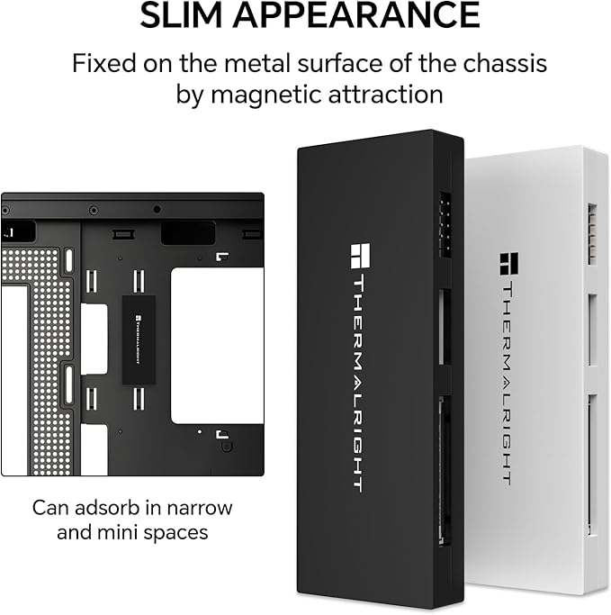 Thermalright Interal USB 2.0 Hub X5, SATA Powered, Magnetic Mount, 9-Pin USB Expansion for PC Motherboard (Black)