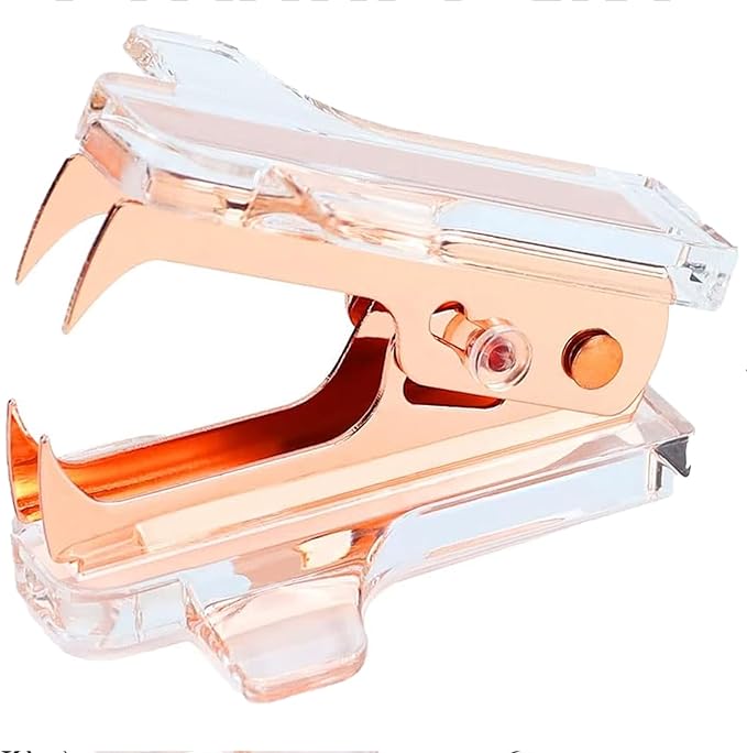 Buqoo Acrylic Clear Light Pink Heavy Duty Staple Remover Tool Pinch Jaw Style Cute Mini Gold Staple Stapler Removers Staples Puller for School Home Office Desk Accessories Gift