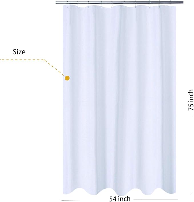 N&Y HOME Fabric Shower Curtain Liner Longer Stall Size 54 x 75 inches, Hotel Quality, Washable, White Bathroom Curtains with Grommets, 54x75