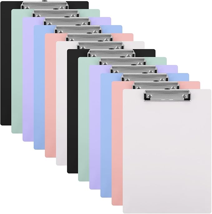 12 Pack Plastic Clipboard Assorted Colors Office Clipboard 12.5 x 9 Inch