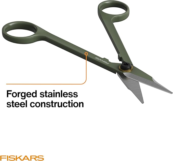 Fiskars Detail Snipper & Holder, Precision Indoor Gardening Tool for Trimming Dense Foliage, Long Reach Stainless Steel Micro-Tip Blades, Clean Cuts to Promote Healthy Growth on Plants, 6"