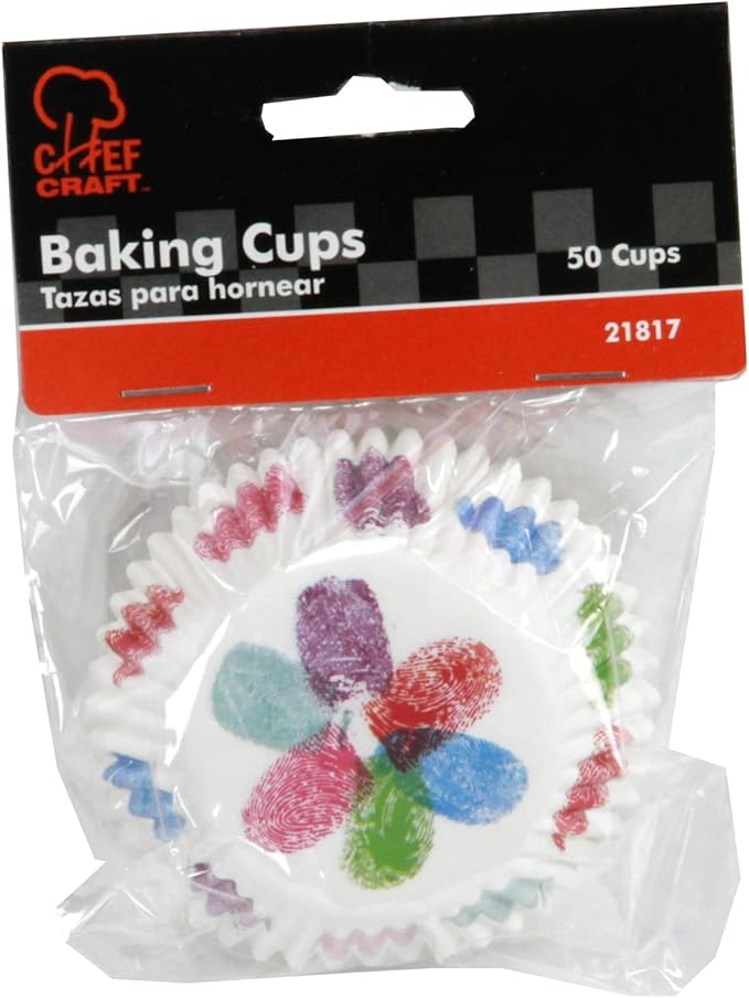 Chef Craft Paper Patterned Cupcake Liners, 50 count, Red/Pink/Blue/Green/Purple
