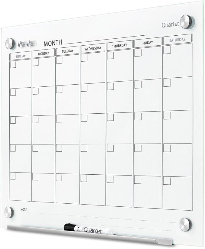 Quartet Magnetic Whiteboard Calendar, Glass Dry Erase White Board Planner, 2' x 1.5', White Surface, Frameless, Infinity (GC2418F)