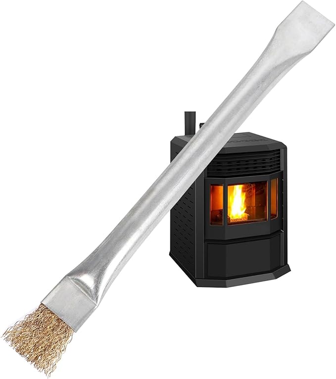 Professional Steel Wire Brush for Pellet Stove Cleaning, Steel Brush with Scraper, Metal Long Handle,Suitable for Removing residues (1pcs)
